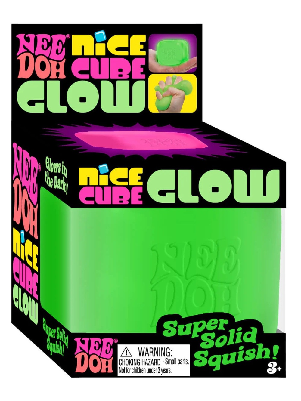 Schylling NeeDoh Nice Cube Glow - Green Super Solid Squish Toy